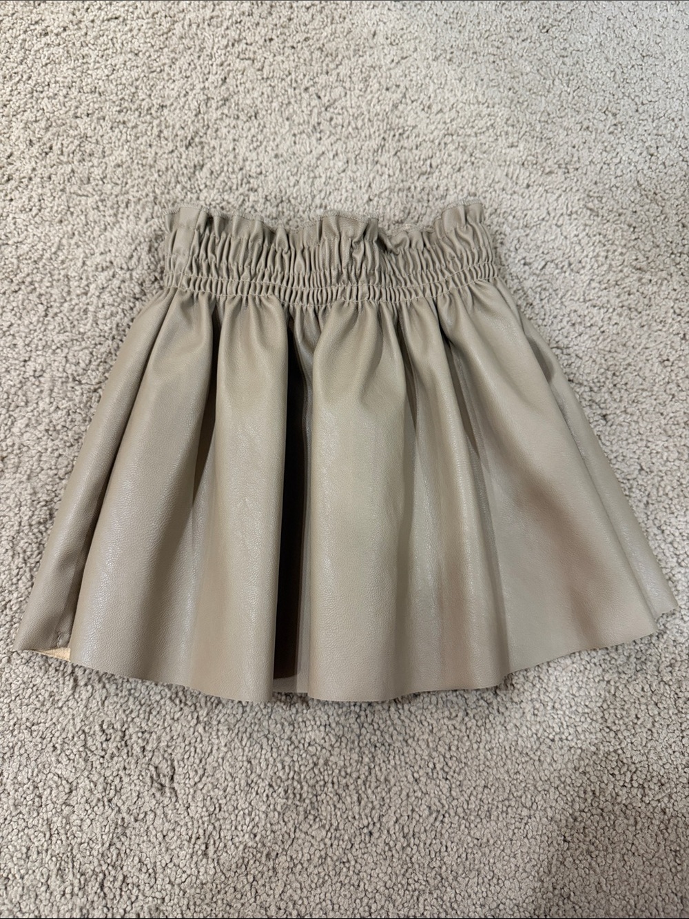 Zara Taupe Faux Leather Gathered Waist Skater Skirt